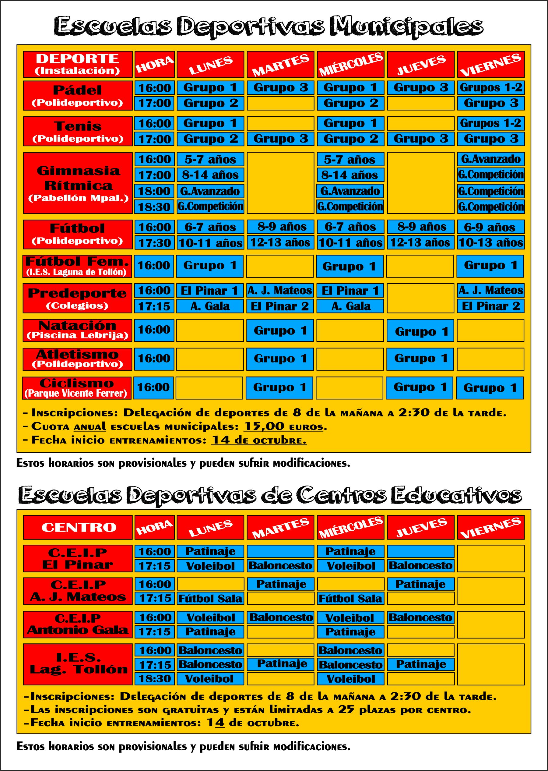 calendario escuelas deportivas 201920