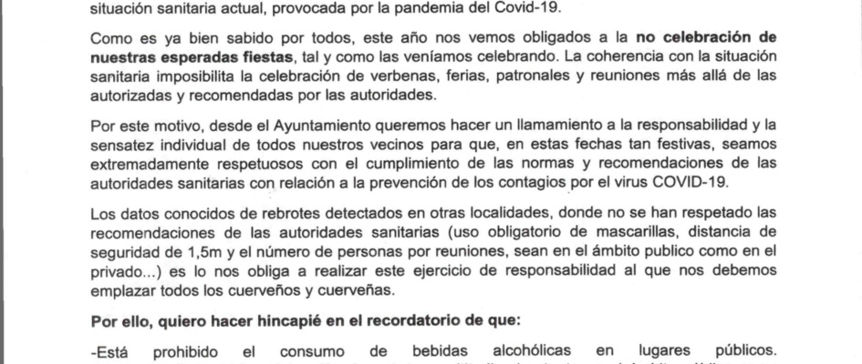 Bando Alcaldía- No fiestas Patronales