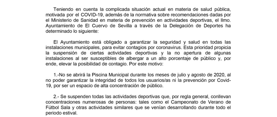 Deportes suspende las actividades deportivas de participación masiva