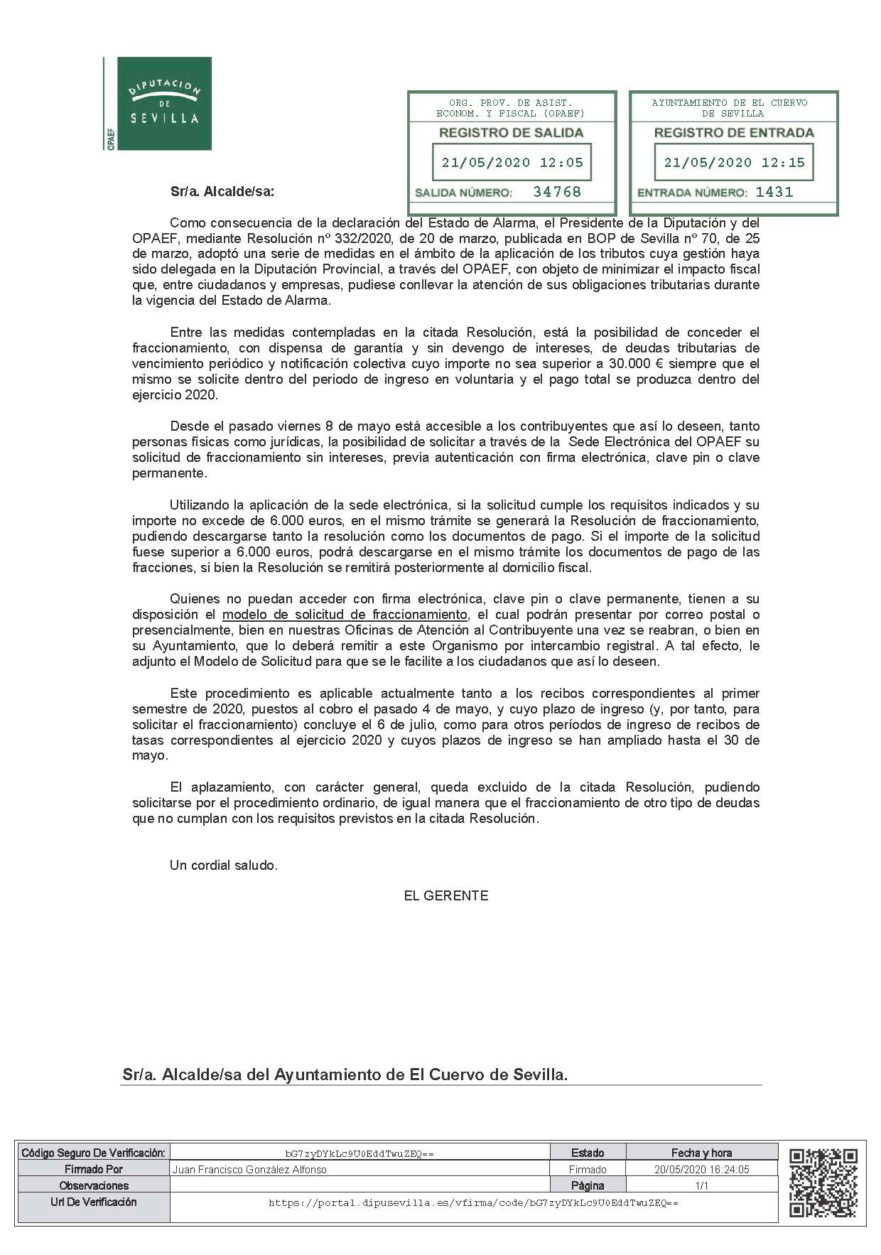 Escrito opaef aplazamiento